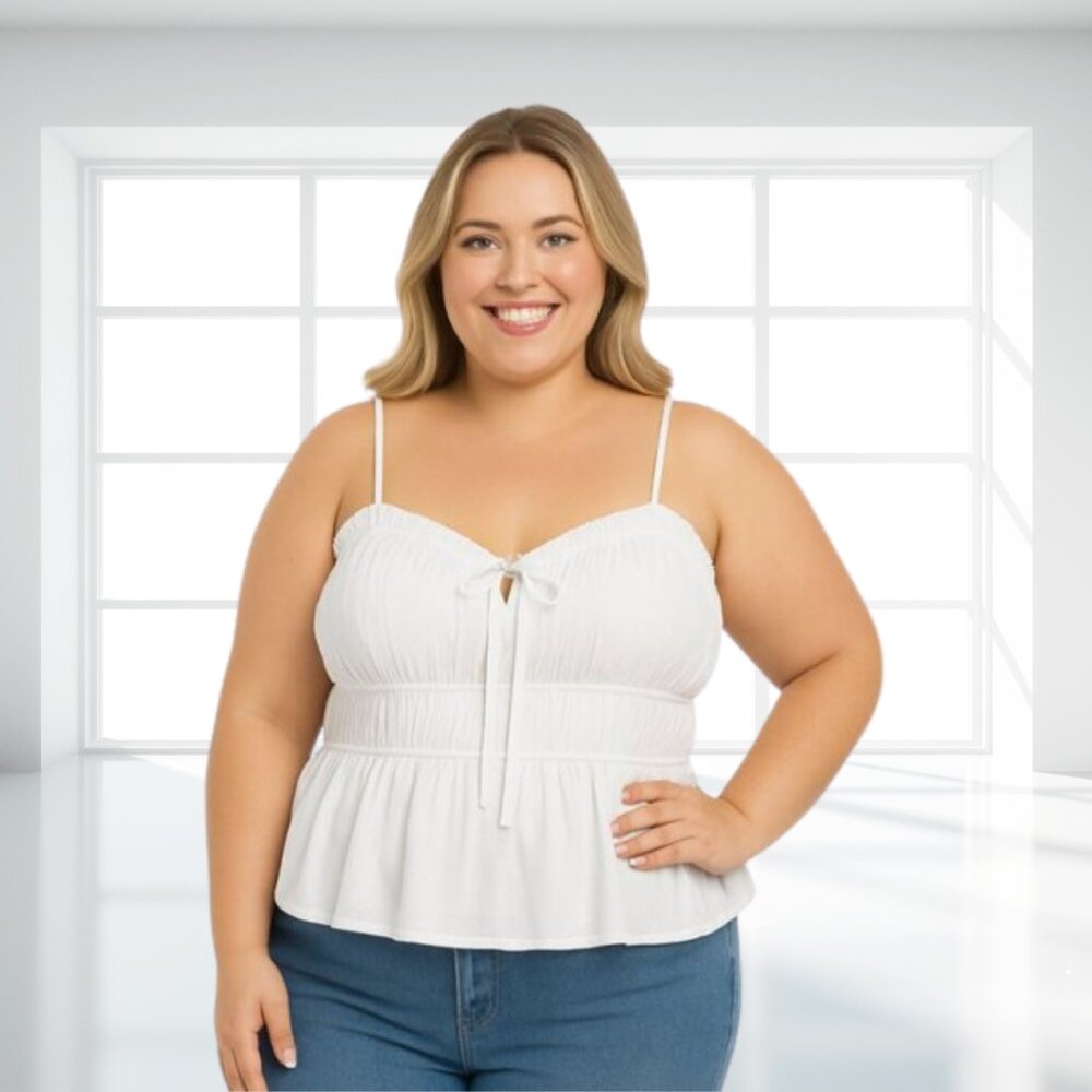 No Boundaries White Ruffle Peplum Top XXL Cotton Adjustable Straps Summer Tank